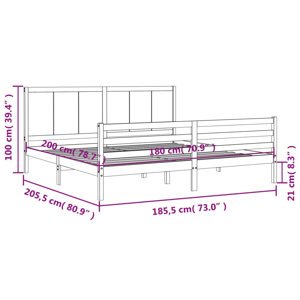 vidaXL Bedframe met hoofdbord massief hout wit