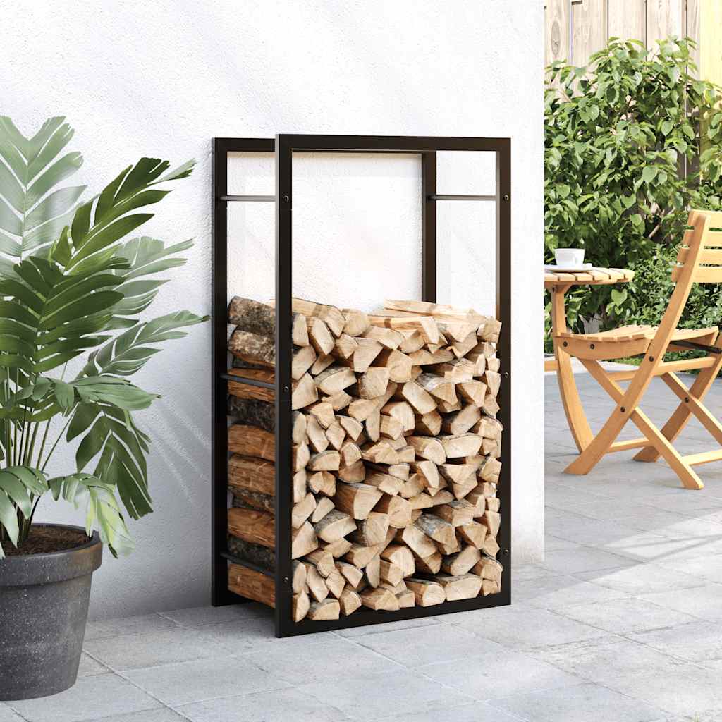 vidaXL Haardhoutrek 80x28x154 cm staal matzwart, brandhoutrek, opbergrek, brandhoutrekken, haardhoutrek, rek, haardhoutrekken, opbergrekken, rekken