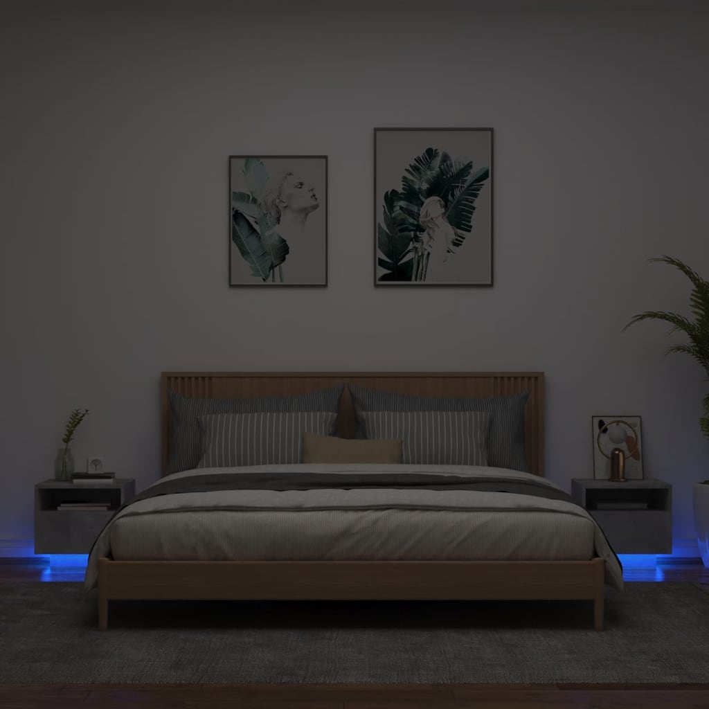 vidaXL Nachtkastjes met LED-verlichting 2 st 40x39x37 cm betongrijs