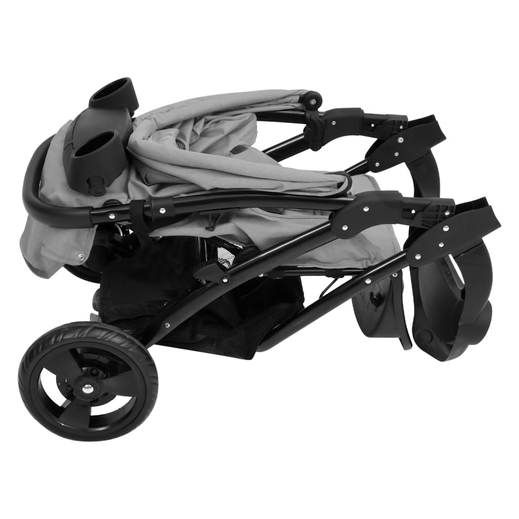 vidaXL Kinderwagen met 3 wielen staal lichtgrijs en zwart