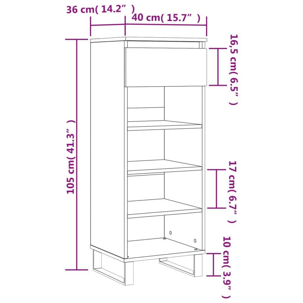 vidaXL Schoenenkast 40x36x105 cm bewerkt hout zwart