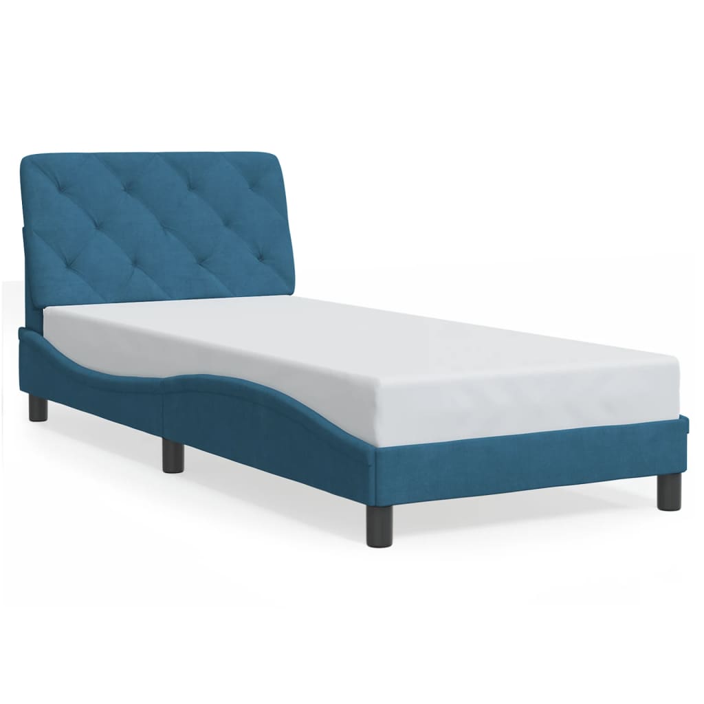 vidaXL Bedframe met LED-verlichting fluweel blauw 90x190 cm