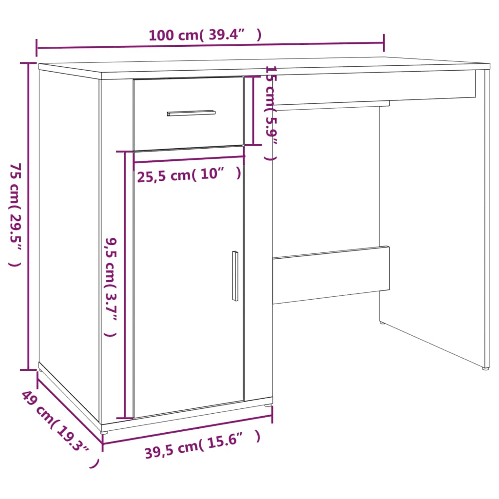 vidaXL Bureau 100x49x75 cm bewerkt hout grijs sonoma eikenkleurig