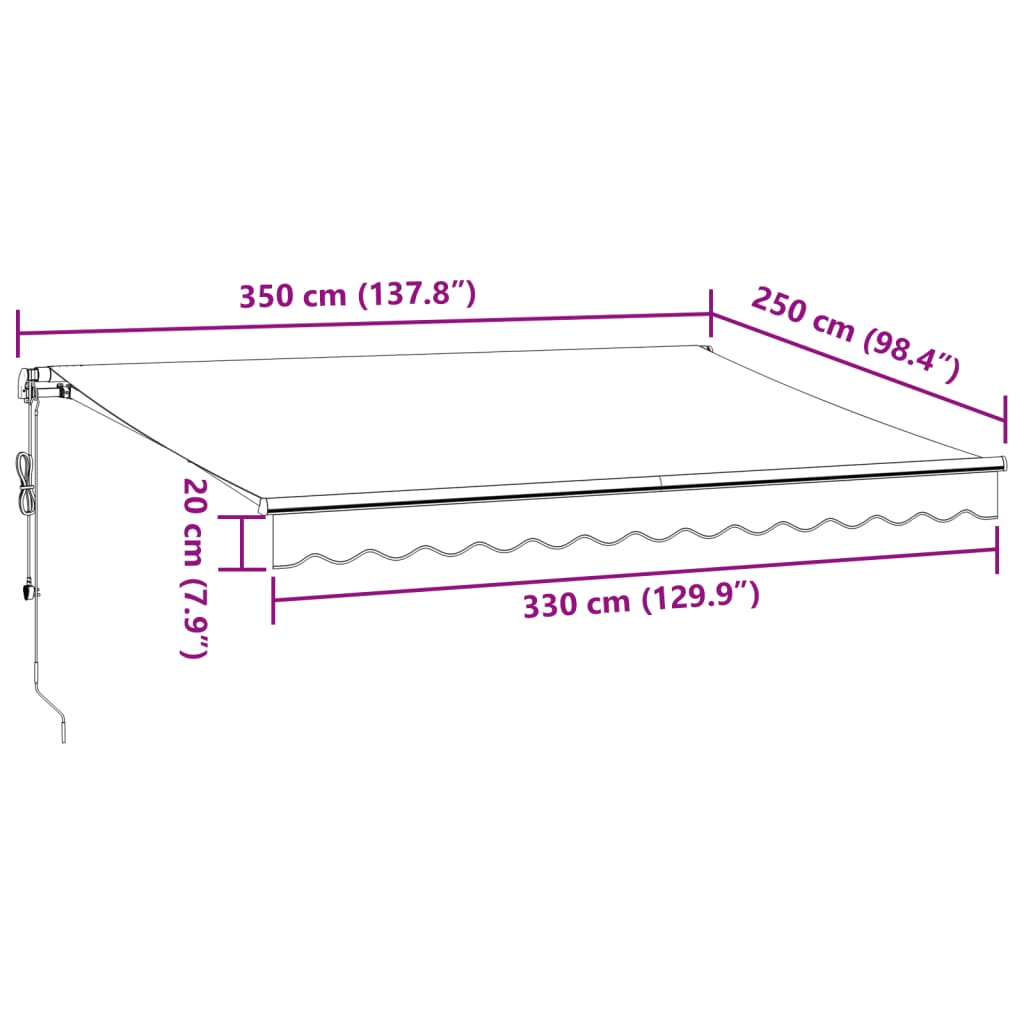 vidaXL Luifel automatisch uittrekbaar LED 350x250 cm antraciet en wit