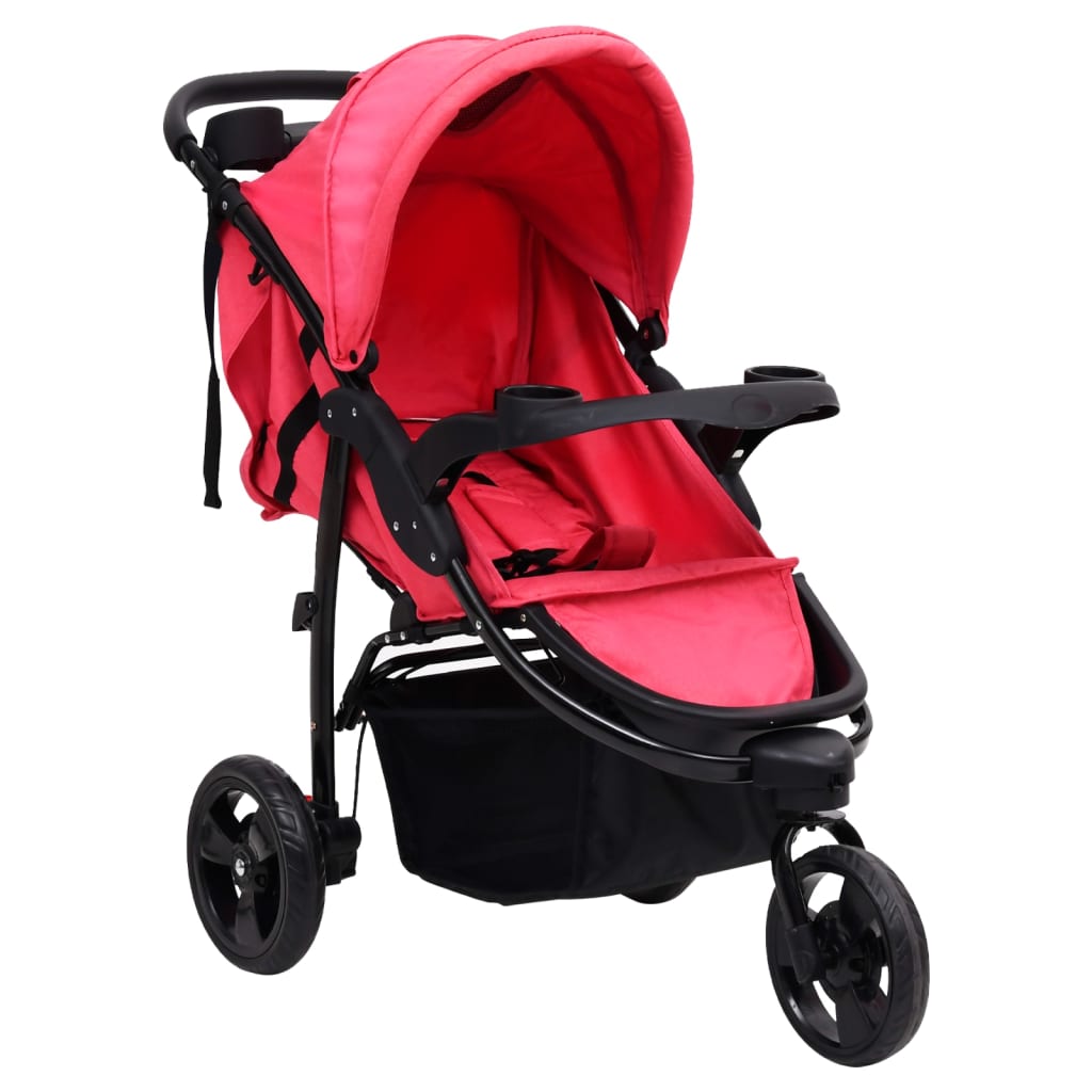 vidaXL Kinderwagen met 3 wielen staal rood en zwart