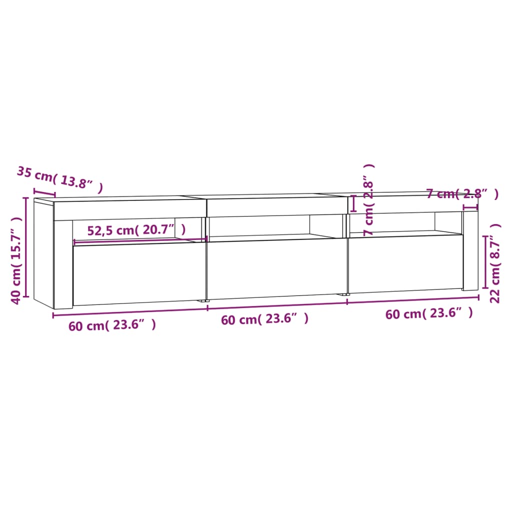 vidaXL Tv-meubel met LED-verlichting 180x35x40 cm hoogglans wit