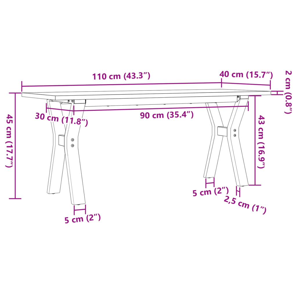 vidaXL Salontafel Y-frame 110x40x45 cm massief grenenhout en gietijzer