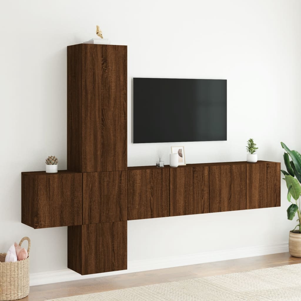 vidaXL 5-delige Tv-wandmeubelset bewerkt hout bruin eikenkleur