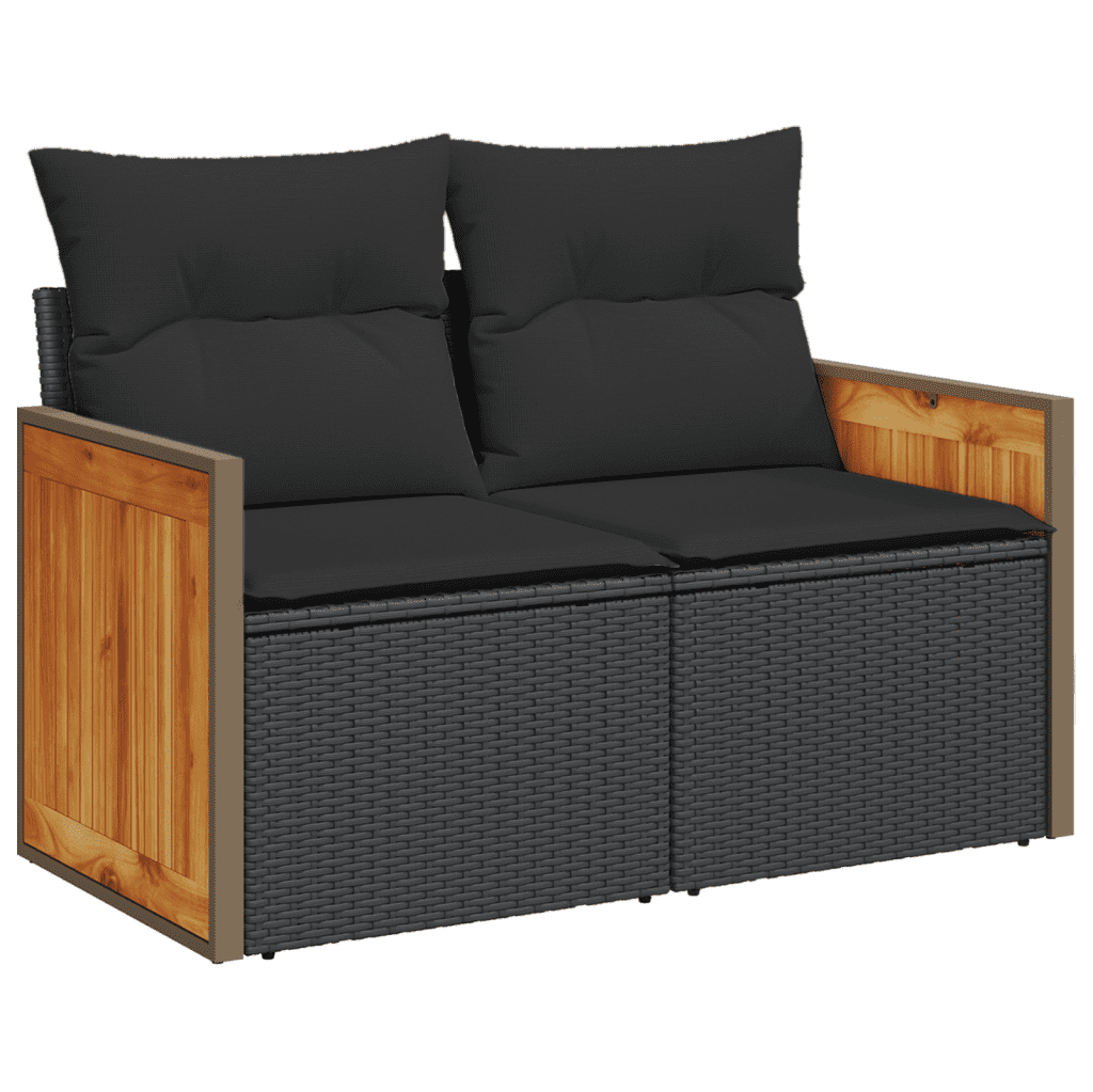 vidaXL 6-delige Loungeset met kussens poly rattan zwart