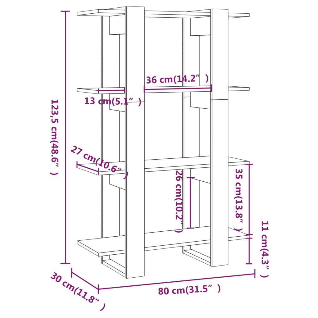 vidaXL Boekenkast/kamerscherm 80x30x123,5 cm gerookt eikenkleurig