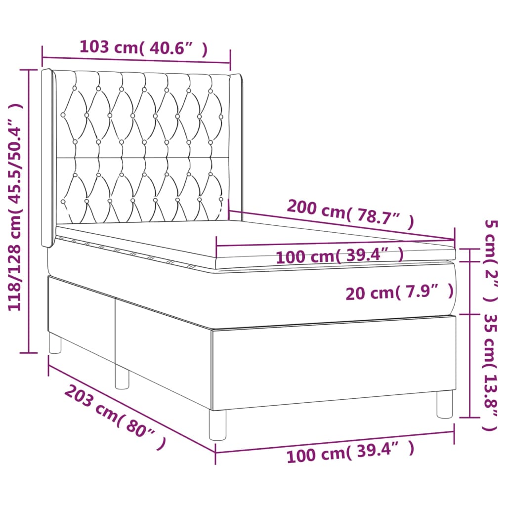 vidaXL Boxspring met matras en LED fluweel donkerblauw 100x200 cm