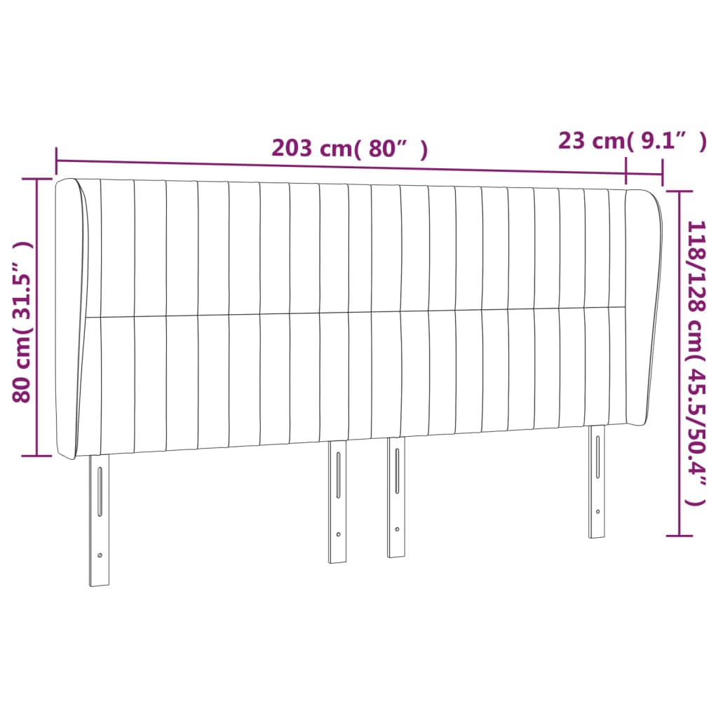 vidaXL Hoofdbord met randen 203x23x118/128 cm stof donkerbruin