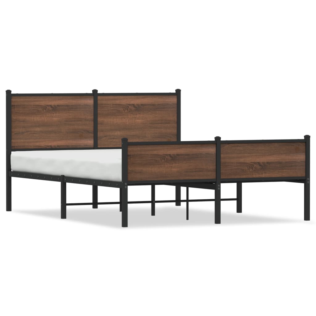 vidaXL Bedframe hoofd- en voeteneinde metaal bruin eiken 137x190 cm