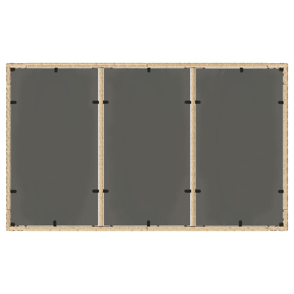 vidaXL Tuintafel met glazen blad 150x90x75 cm poly rattan beige