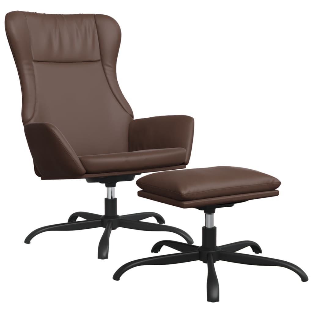 vidaXL Relaxstoel met voetenbank kunstleer glanzend bruin