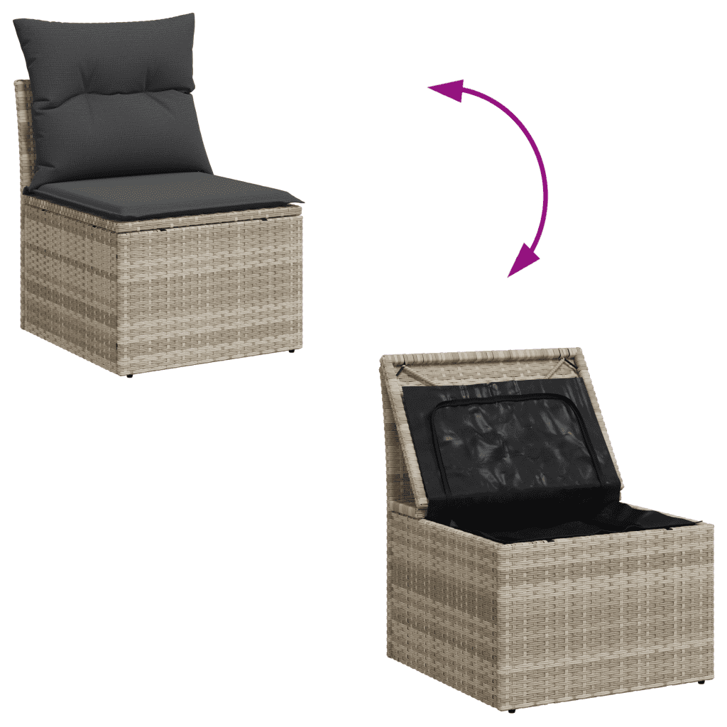 vidaXL 8-delige Loungeset met kussens poly rattan lichtgrijs