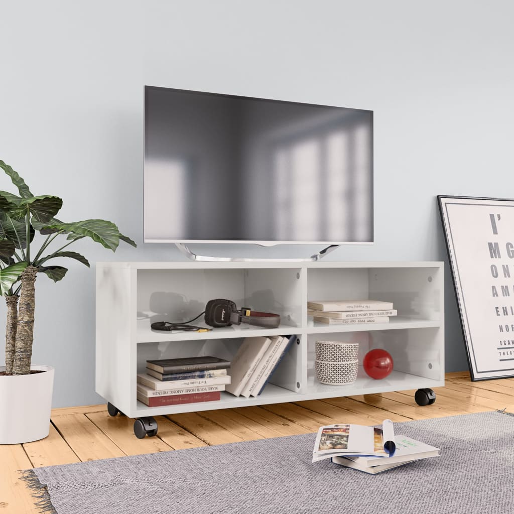 vidaXL Tv-meubel met wieltjes 90x35x35 cm bewerkt hout hoogglans wit