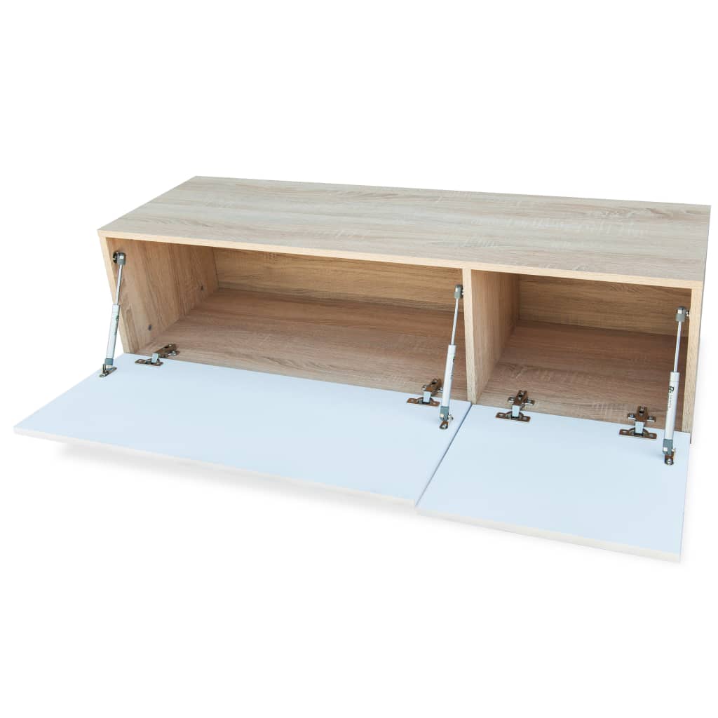 vidaXL Tv-meubel 120x40x34 cm bewerkt hout hoogglans wit en eikenkleur