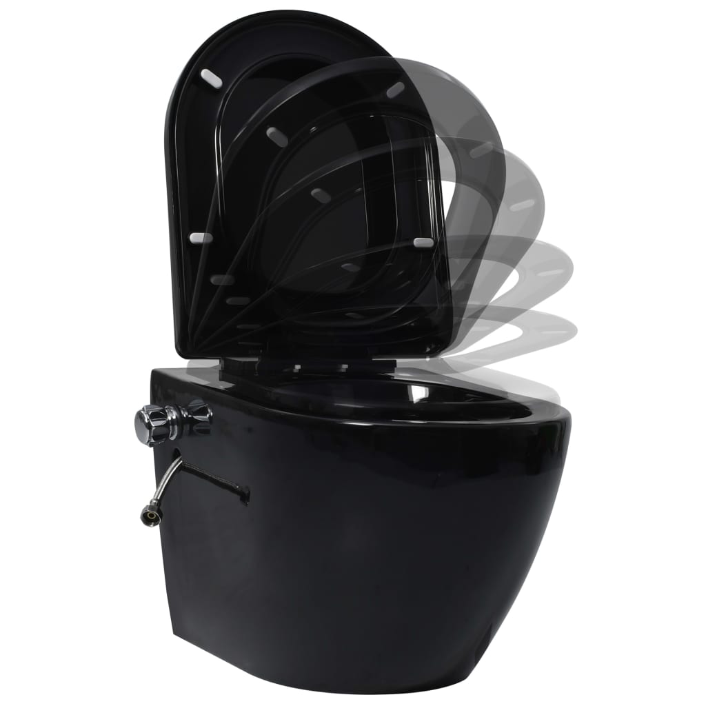 vidaXL Hangend toilet randloos met verborgen stortbak keramiek zwart