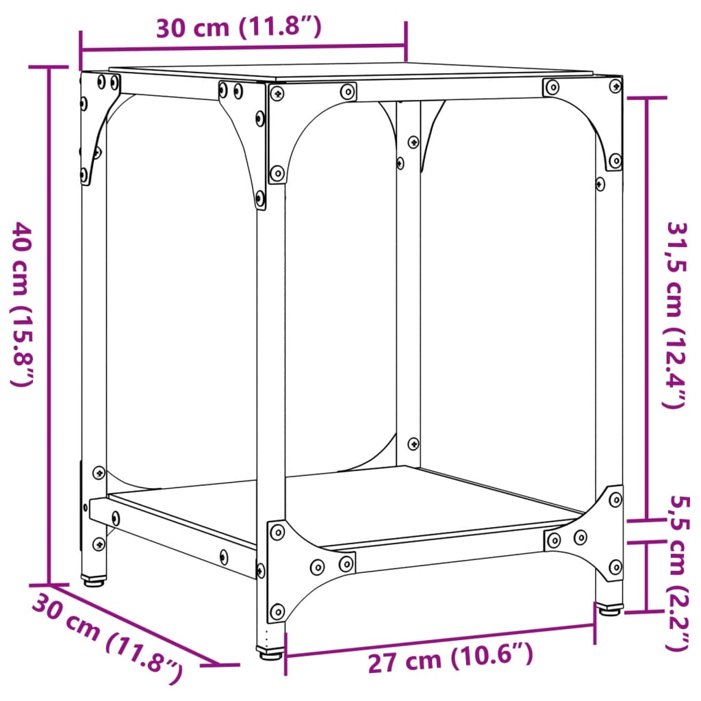 vidaXL Salontafels 2 st met transparant glazen blad 30x30x40 cm staal