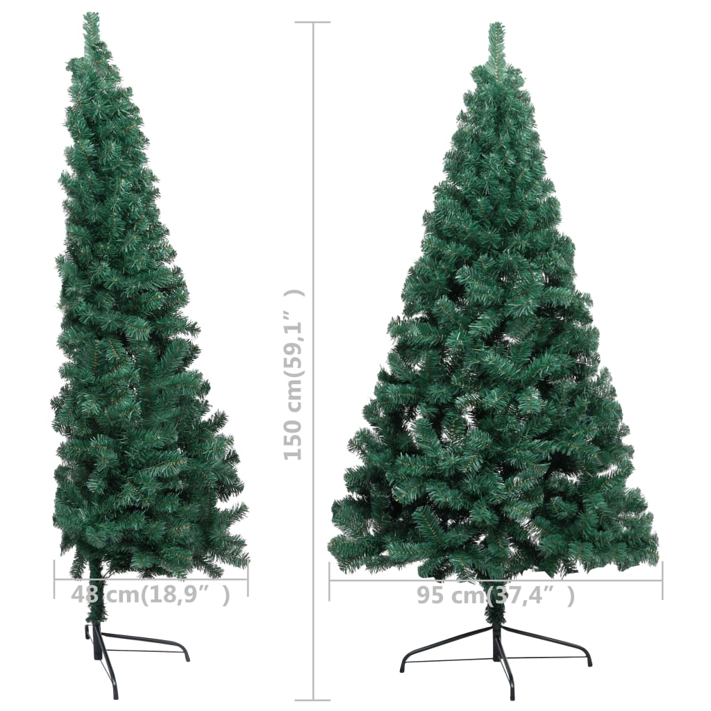 vidaXL Kunstkerstboom met verlichting en kerstballen half 150 cm groen