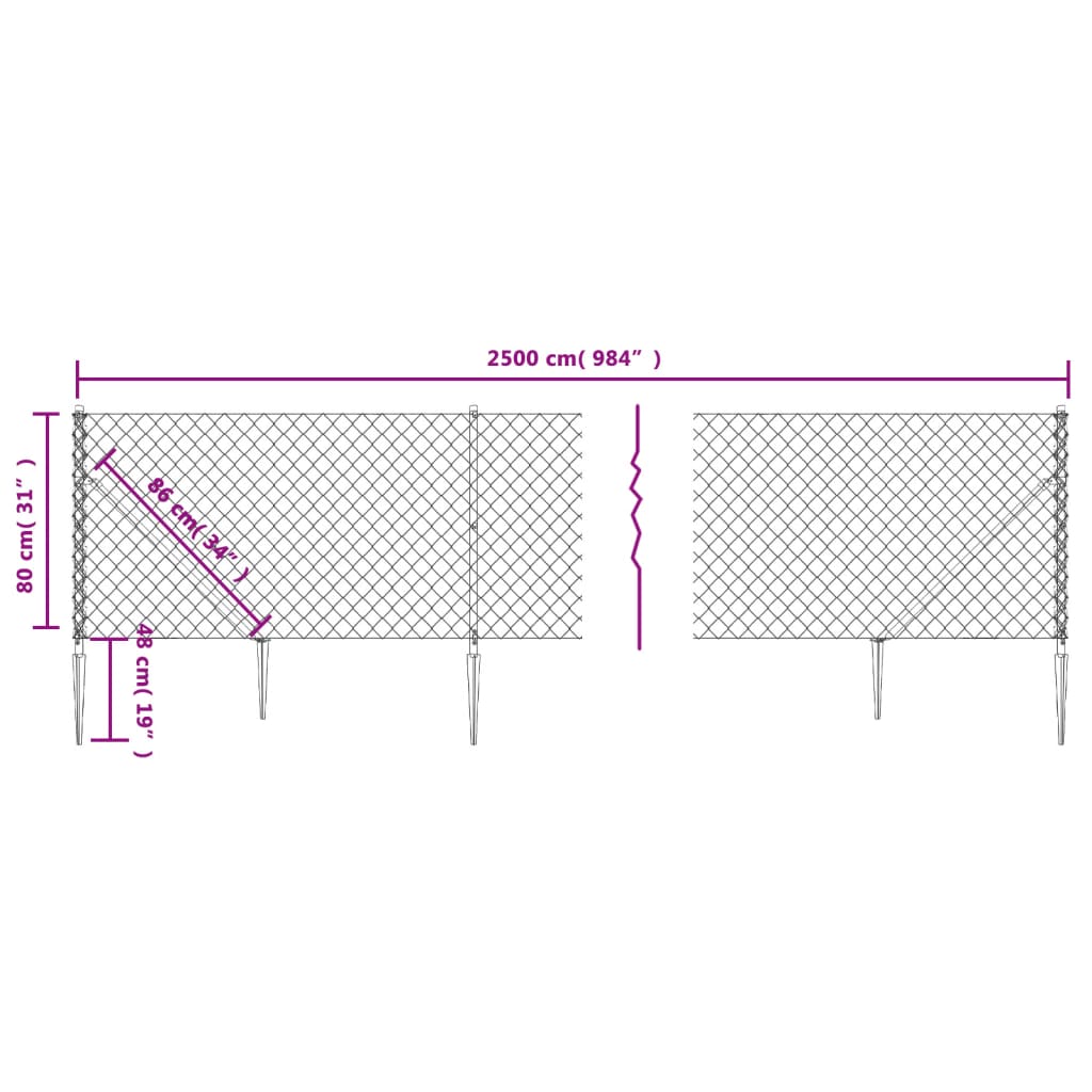 vidaXL Gaashek met grondankers 0,8x25 m antracietkleurig