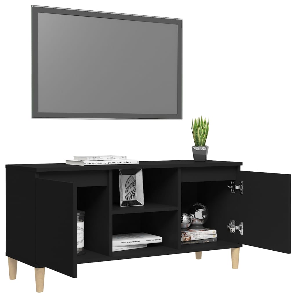 vidaXL Tv-meubel met massief houten poten 103,5x35x50 cm zwart