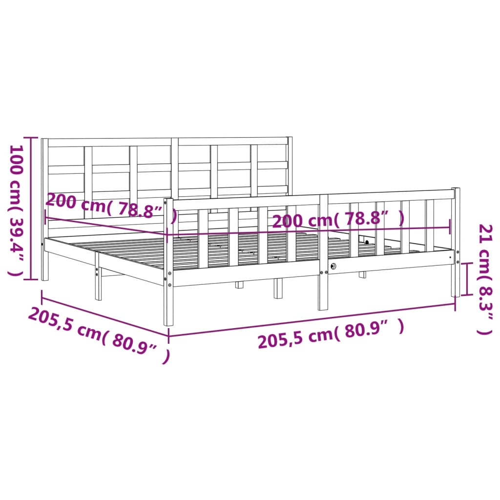 vidaXL Bedframe met hoofdbord massief hout honingbruin 200x200 cm