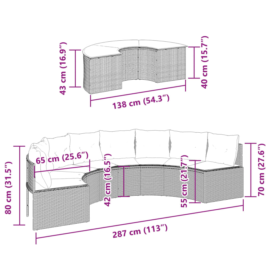 vidaXL 2-delige Loungeset halfrond poly rattan beige