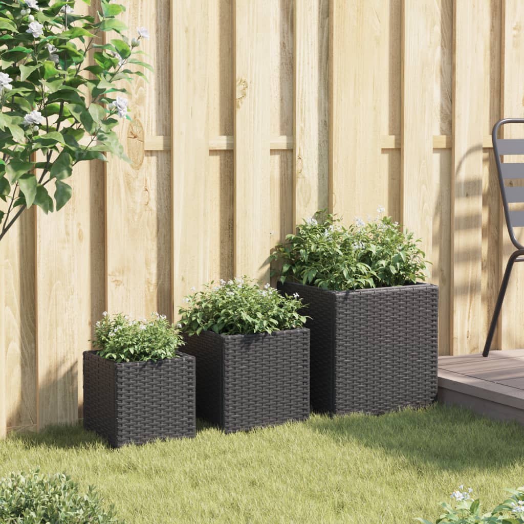 vidaXL Plantenbakken 3 st poly rattan zwart