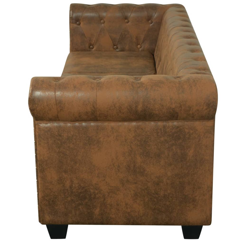 vidaXL Driezitsbank Chesterfield-stijl kunstleer bruin