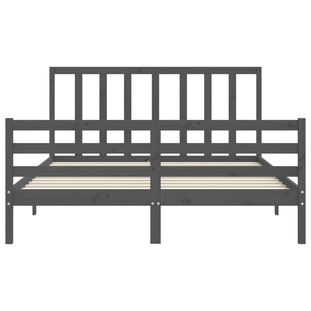 vidaXL Bedframe met hoofdbord massief hout grijs 160x200 cm