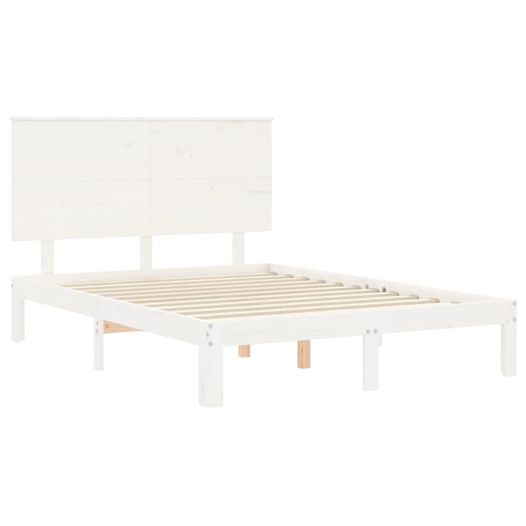 vidaXL Bedframe met hoofdbord massief hout wit 140x190 cm