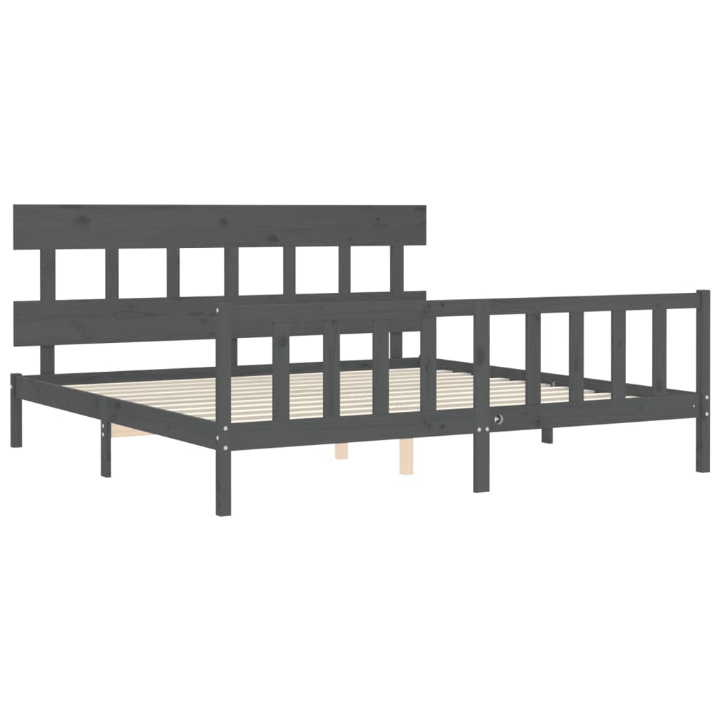 vidaXL Bedframe met hoofdbord massief hout grijs 200x200 cm