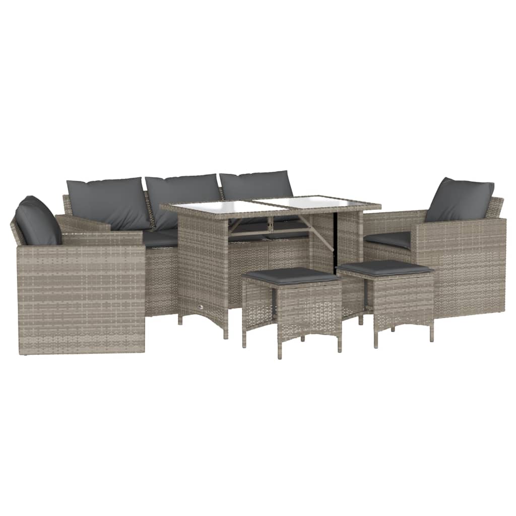 vidaXL 6-delige Loungeset met kussens poly rattan lichtgrijs