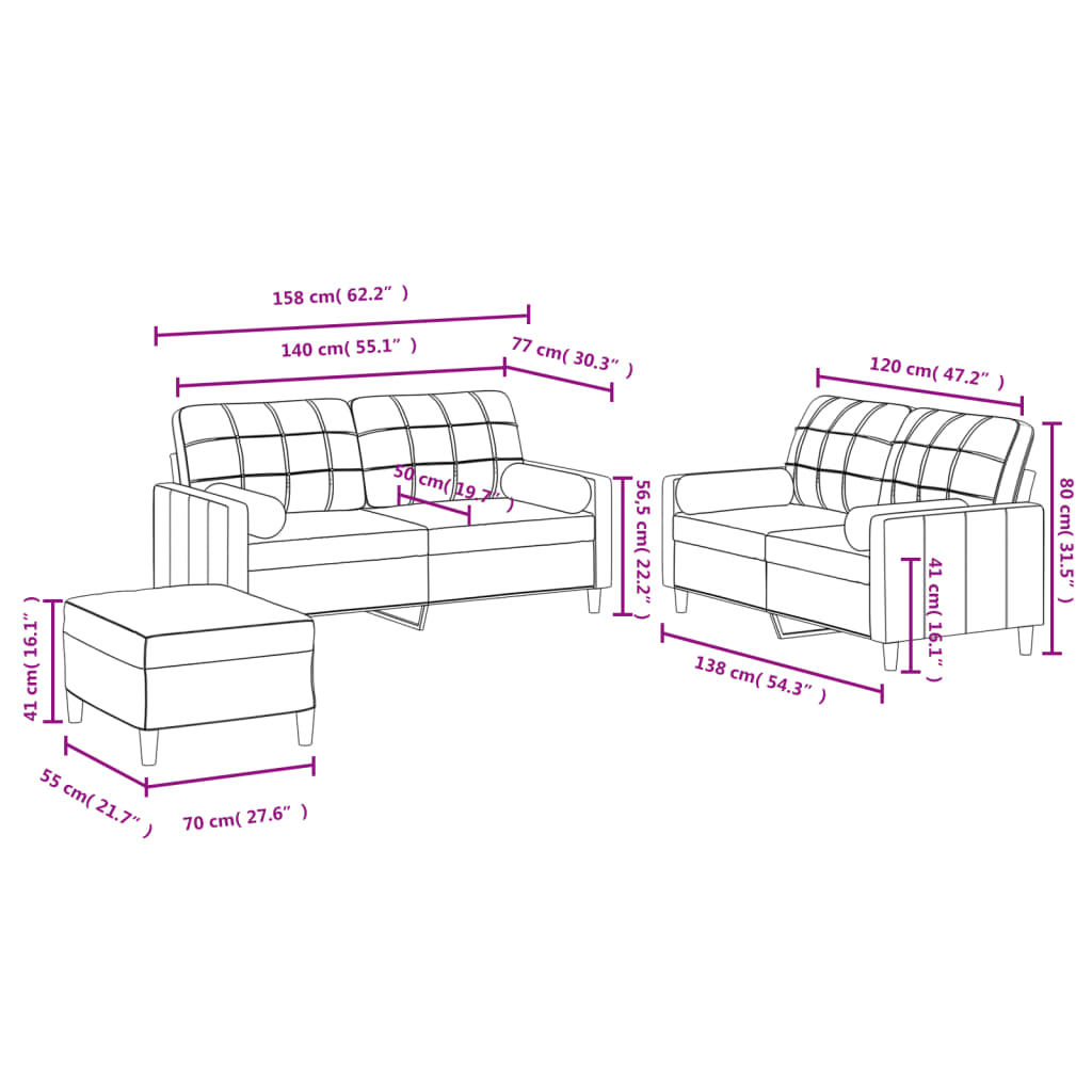 vidaXL 3-delige Loungeset met kussens stof taupe