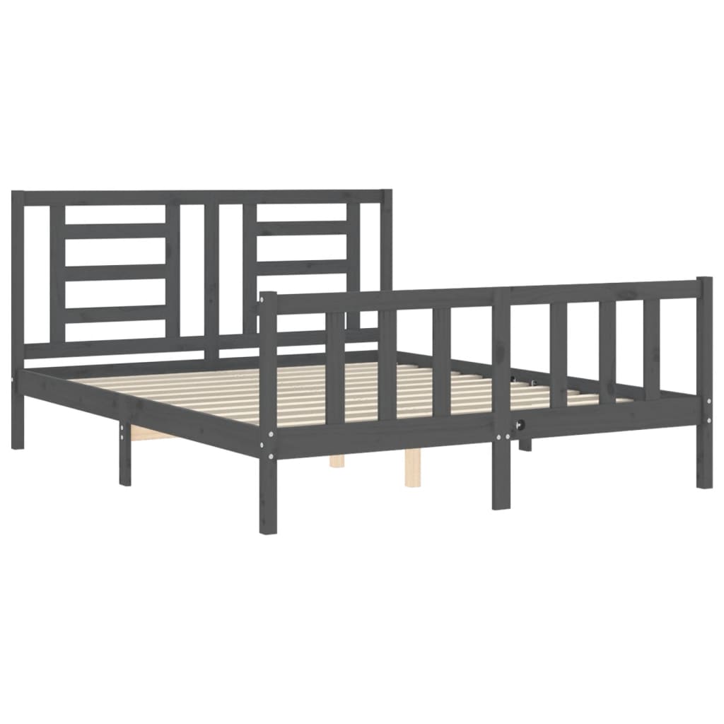 vidaXL Bedframe met hoofdbord massief hout grijs