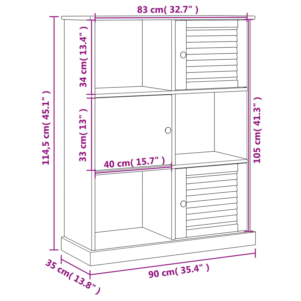 vidaXL Boekenkast VIGO 90x35x114,5 cm massief grenenhout grijs