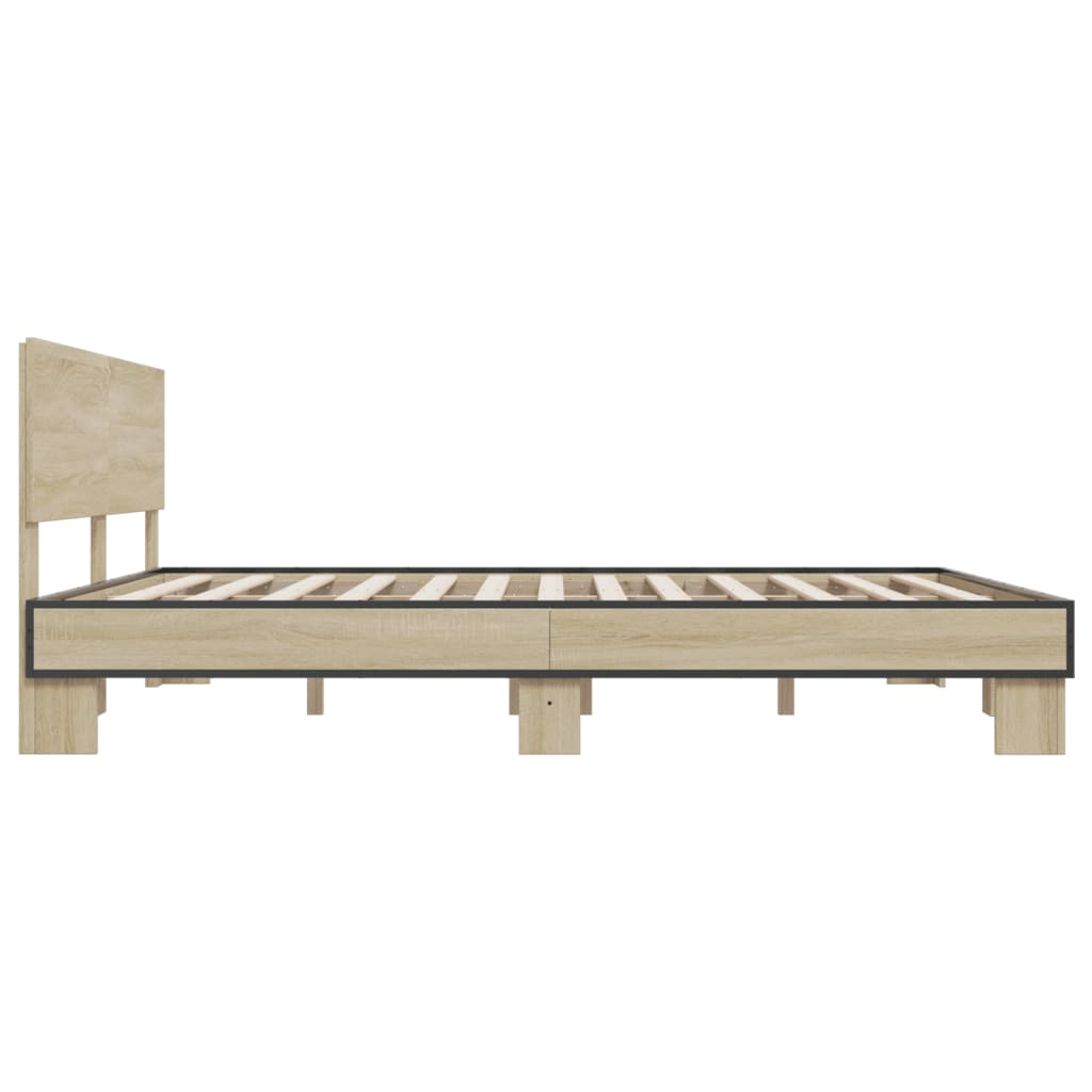 vidaXL Bedframe bewerkt hout metaal sonoma eikenkleurig 180x200 cm