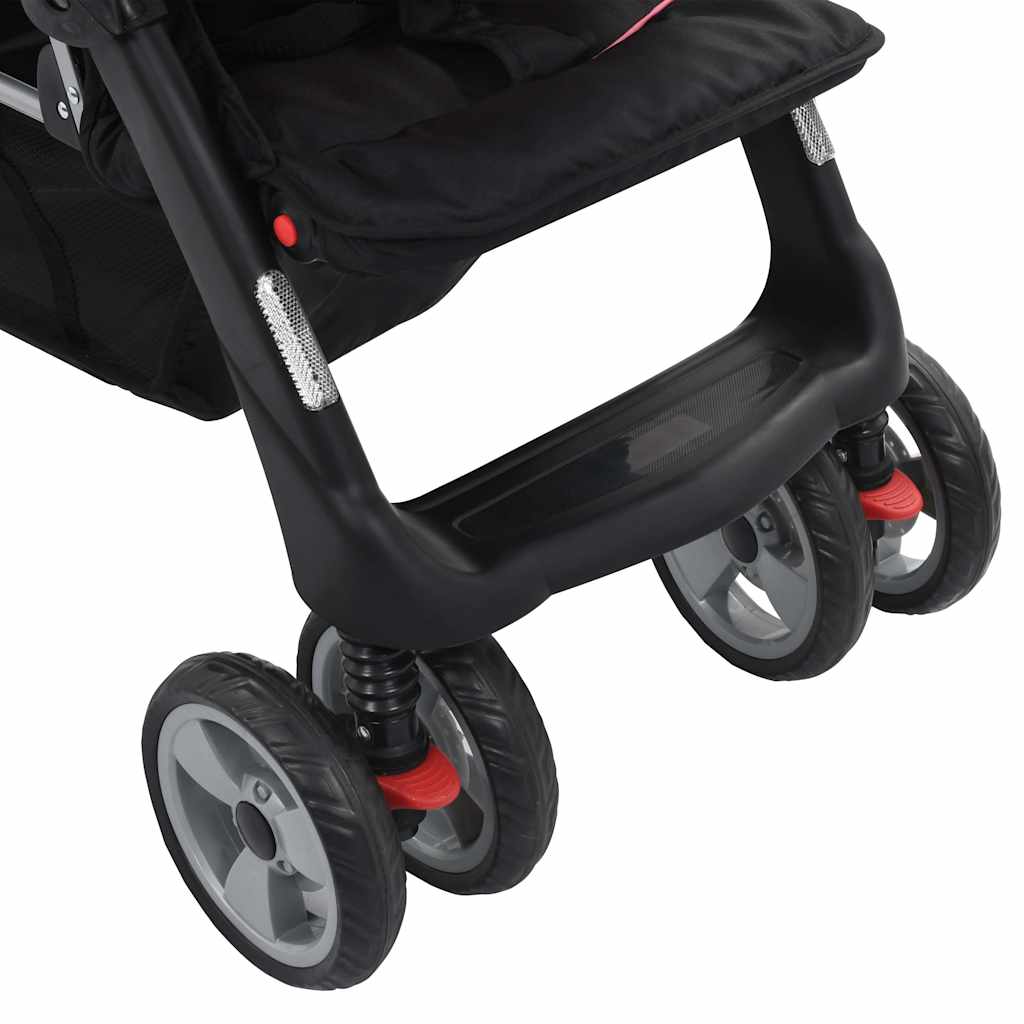 vidaXL Kinderwagen dubbel staal roze en zwart
