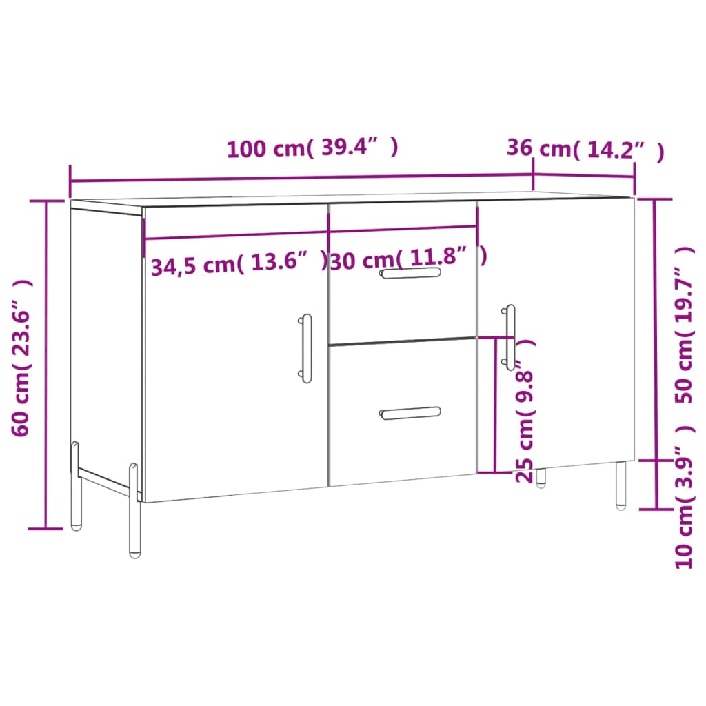 vidaXL Dressoir 100x36x60 cm bewerkt hout betongrijs