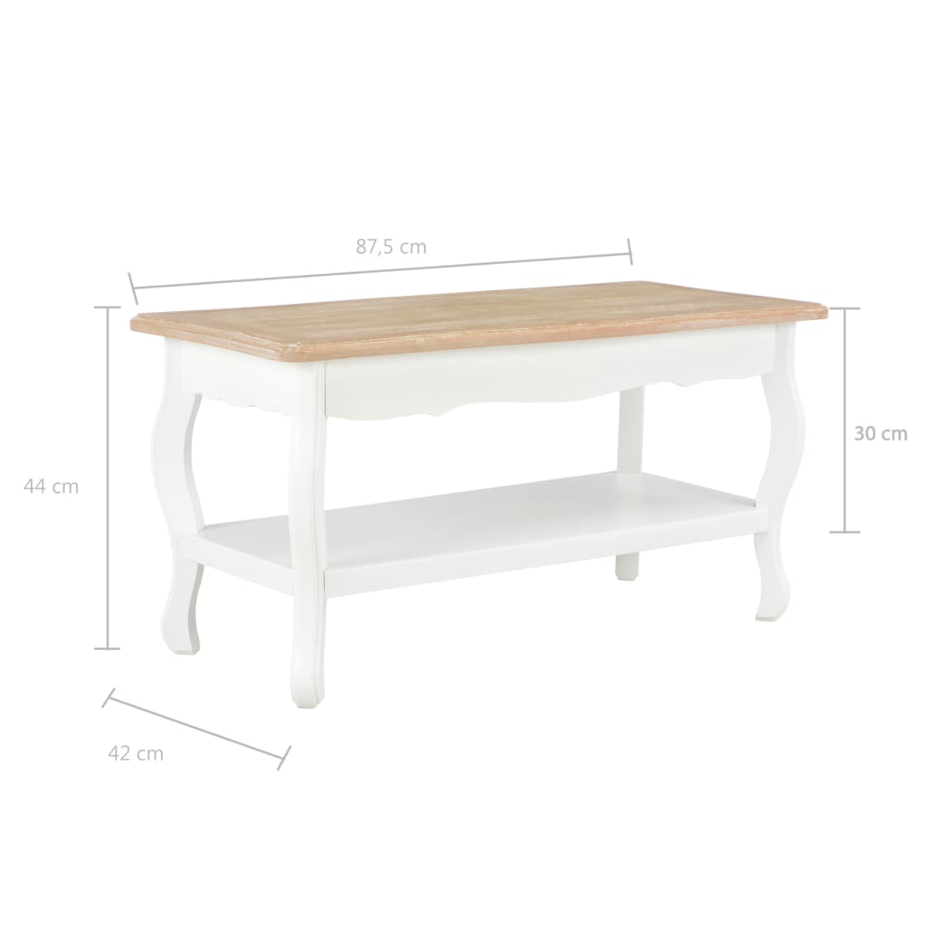 vidaXL Salontafel 87,5x42x44 cm massief grenenhout wit en bruin