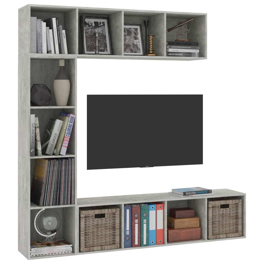 vidaXL 3-delige Boekenkast-/tv-meubelset 180x30x180 cm betongrijs