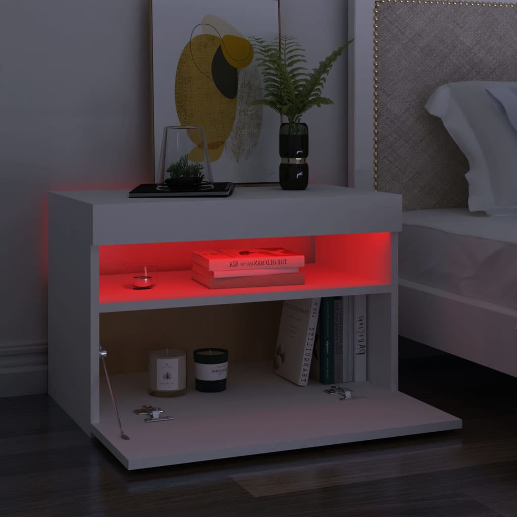 vidaXL Nachtkastje met LED-verlichting 60x35x40 cm bewerkt hout wit