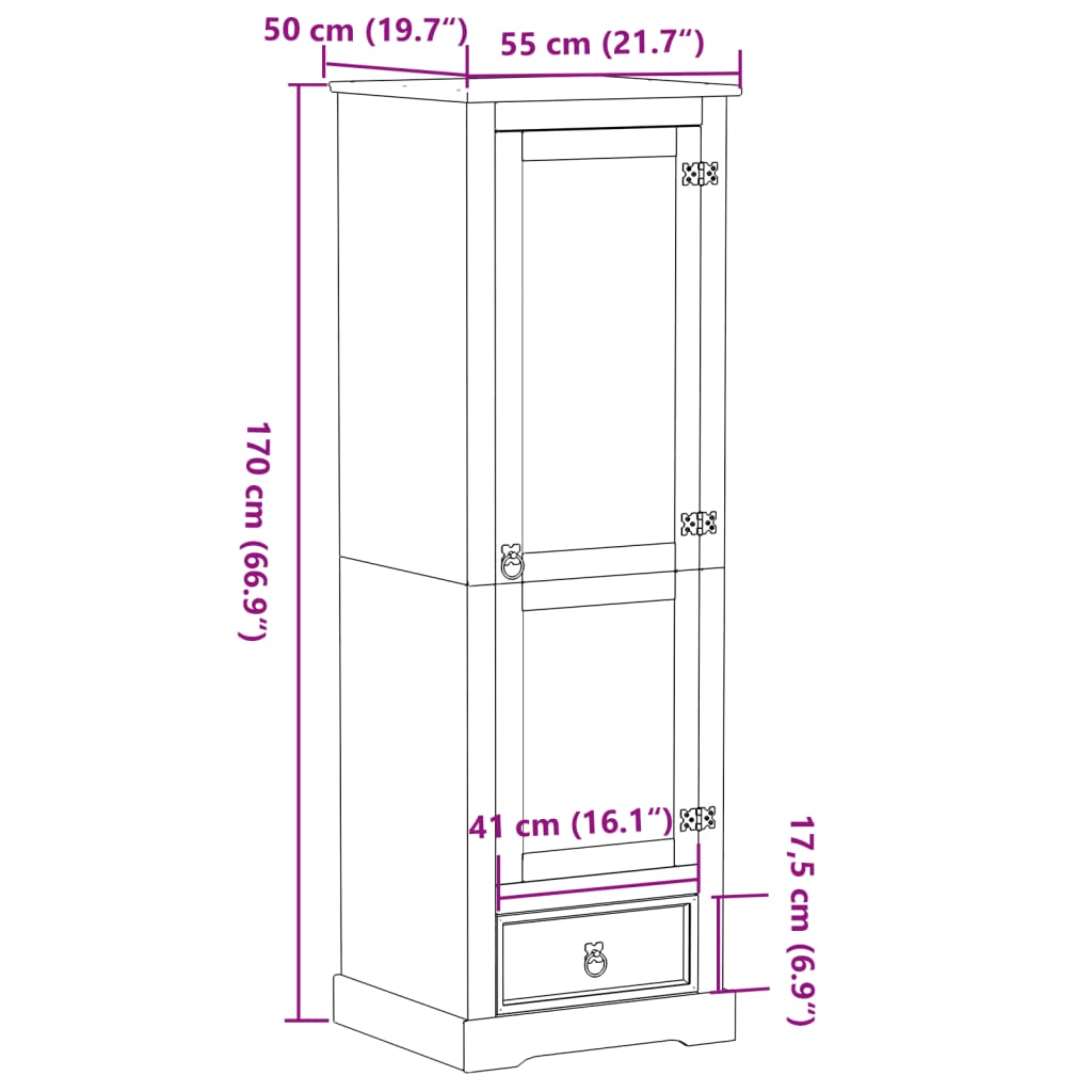 vidaXL Kledingkast Corona 55x50x170 cm massief grenenhout