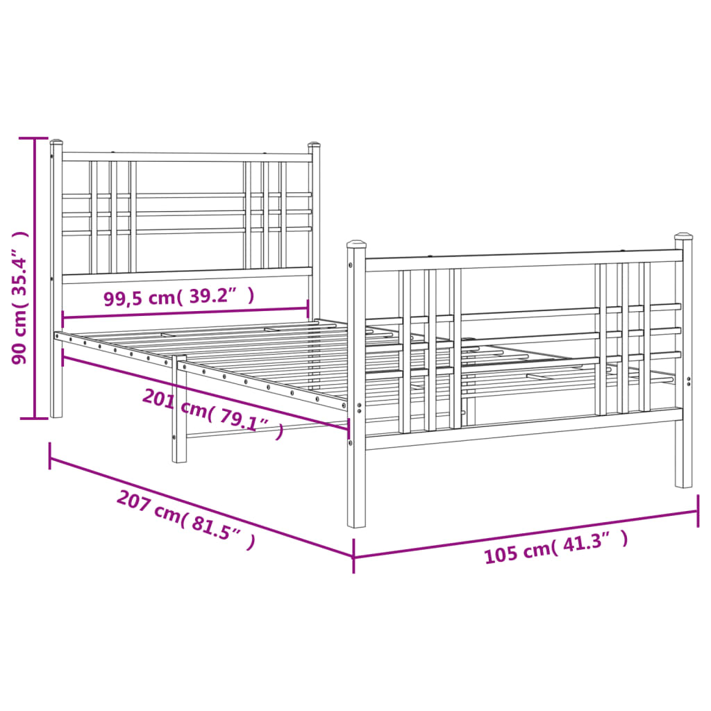 vidaXL Bedframe met hoofd- en voeteneinde metaal wit 100x200 cm