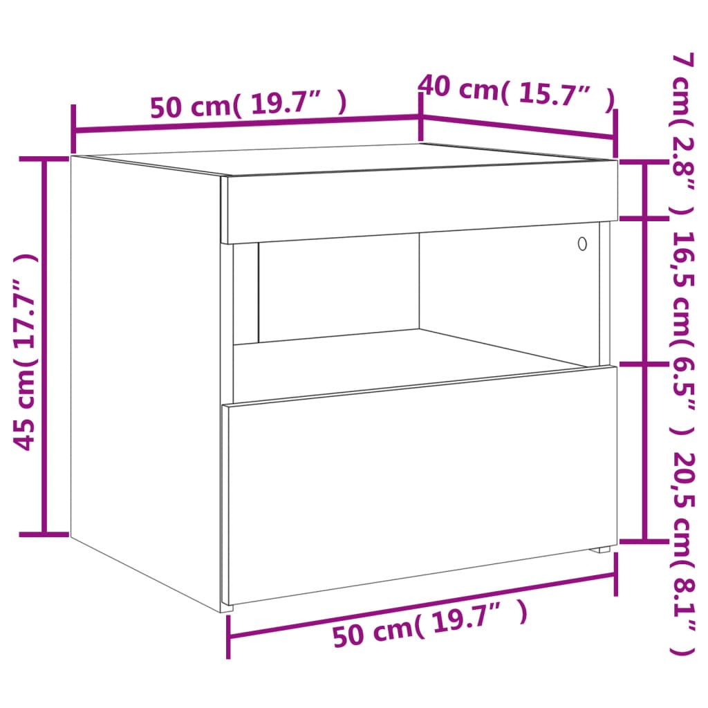 vidaXL Nachtkastje met LED-verlichting 50x40x45 cm wit