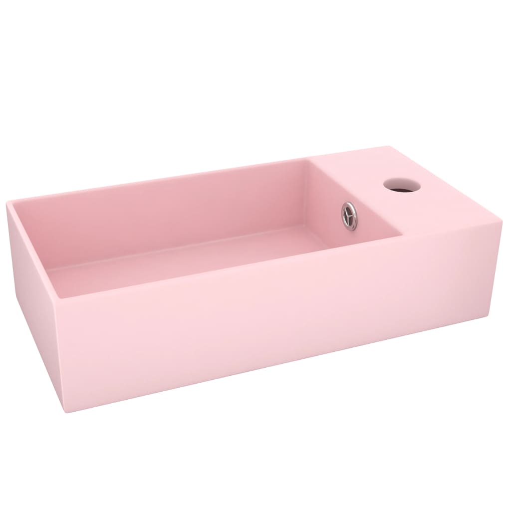 vidaXL Wastafel met overloop 36x13 cm keramiek mat lichtgrijs