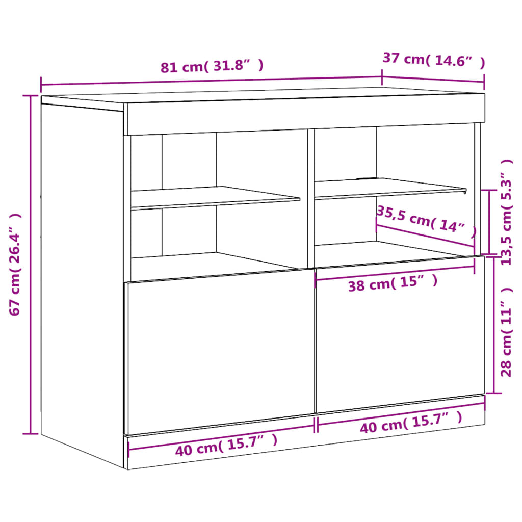 vidaXL Dressoir met LED-verlichting 81x37x67 cm bruin eikenkleur