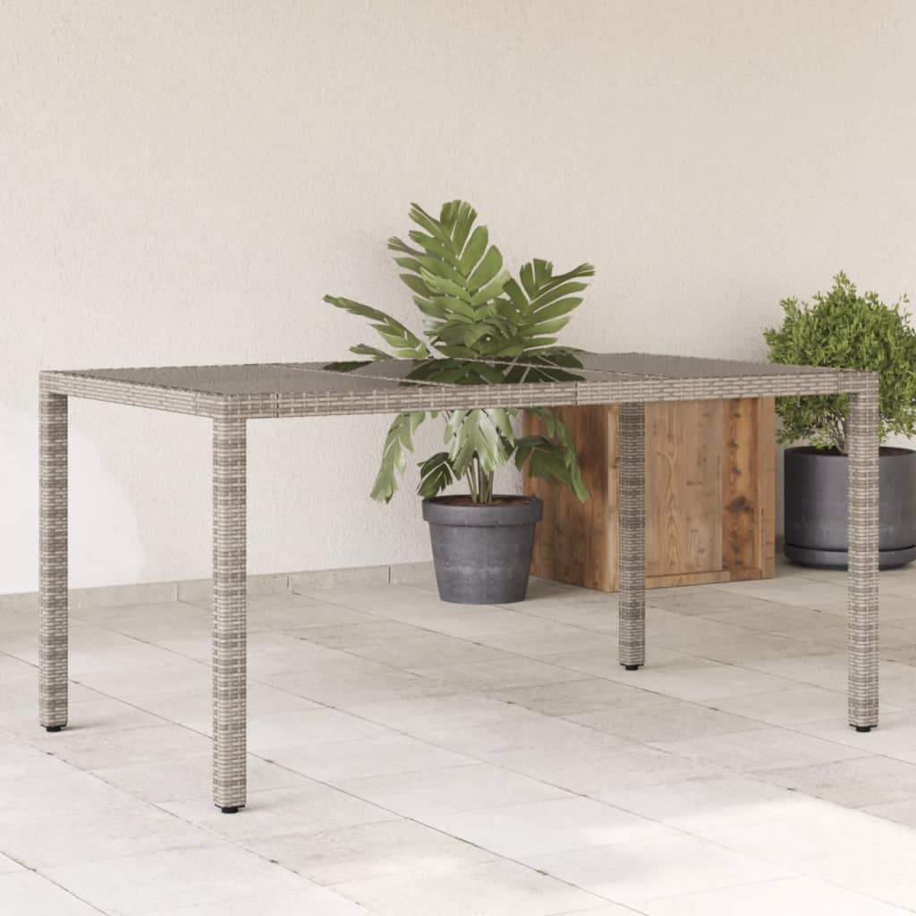 vidaXL Tuintafel met glazen blad 150x90x75 cm poly rattan grijs